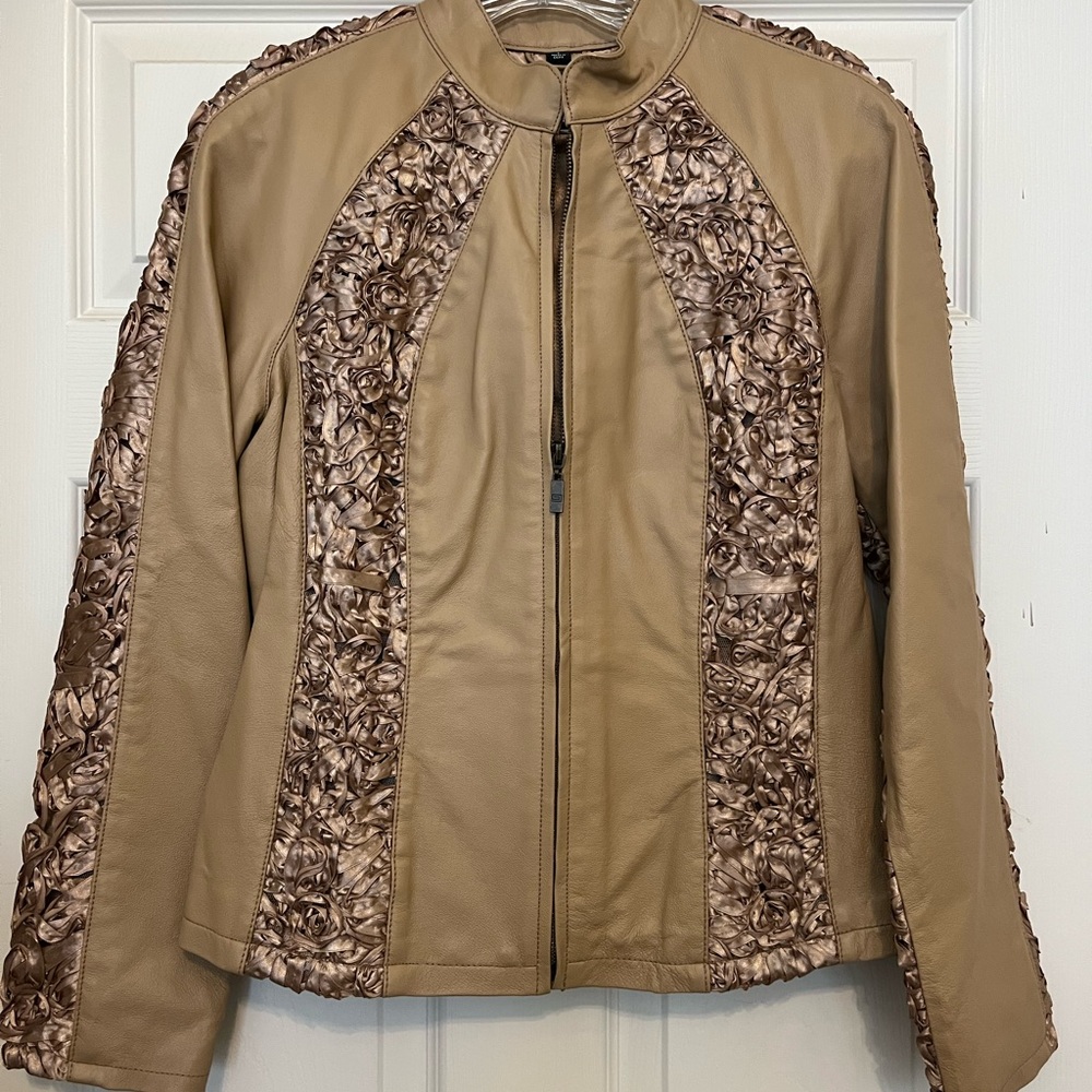 Pamela McCoy Tan and Brown Leather Jacket
